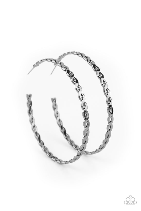 E132 Infinite Twist - Black - Hoop Earrings - Paparazzi