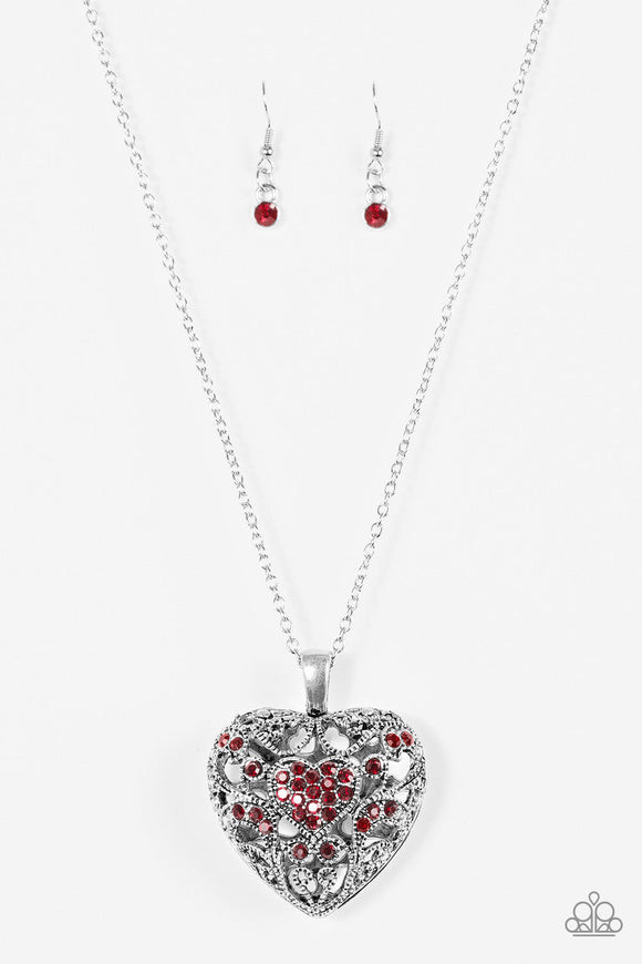 NE298 Heartless Heiress - Red - Necklace/Earring Set - Paparazzi