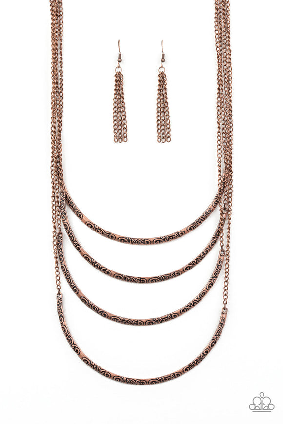 NE472 It Will Be Over Moon - Copper - Necklace/Earring Set - Paparazzi