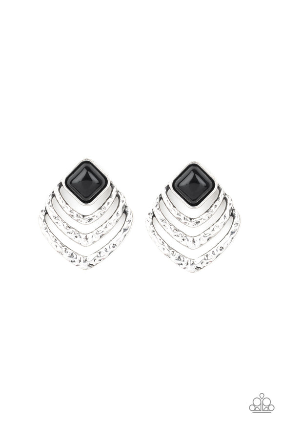 E054 Rebel Ripple - Black - Earrings -Paparazzi