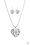 NE408 Filigree Your Heart With Love - Silver - Necklace/Earring Set - Paparazzi