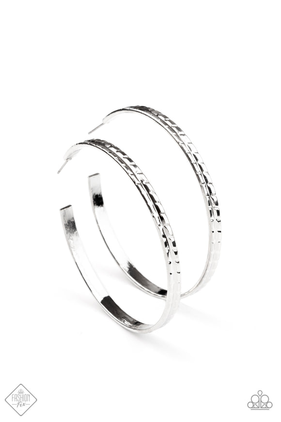 E199 Tread All About It - Silver - Hoop Earrings - Paparazzi