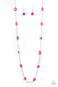 NE216 Glassy Glamorous - Pink - Necklace/Earring Set - Paparazzi