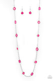 NE216 Glassy Glamorous - Pink - Necklace/Earring Set - Paparazzi