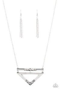 NE036 Triangulated Twinkle - Silver Necklace/Earring Set - Paparazzi