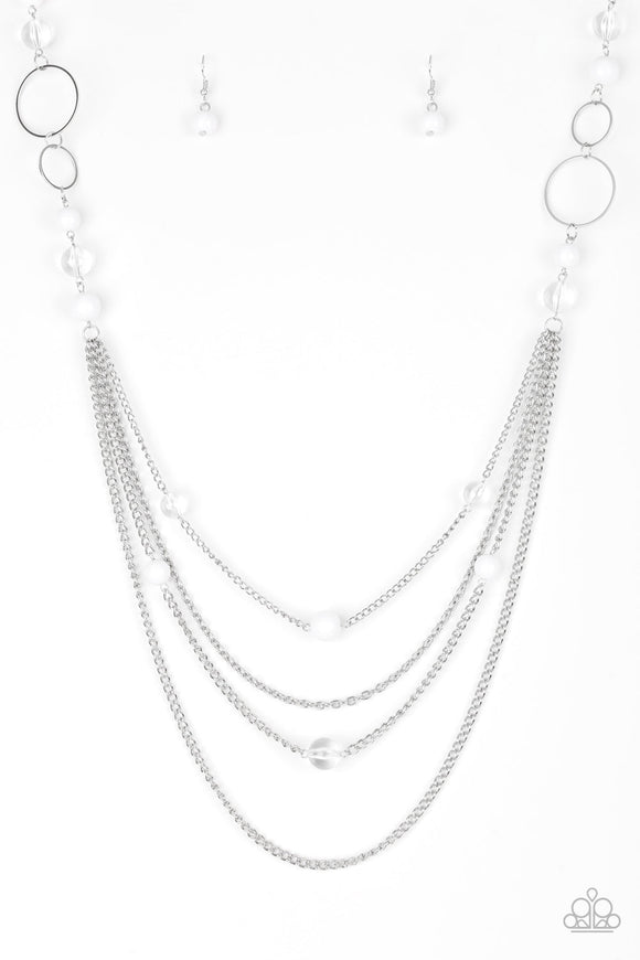 NE253 Bubbly Bright - White - Necklace/Earring Set - Paparazzi