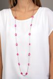 NE216 Glassy Glamorous - Pink - Necklace/Earring Set - Paparazzi