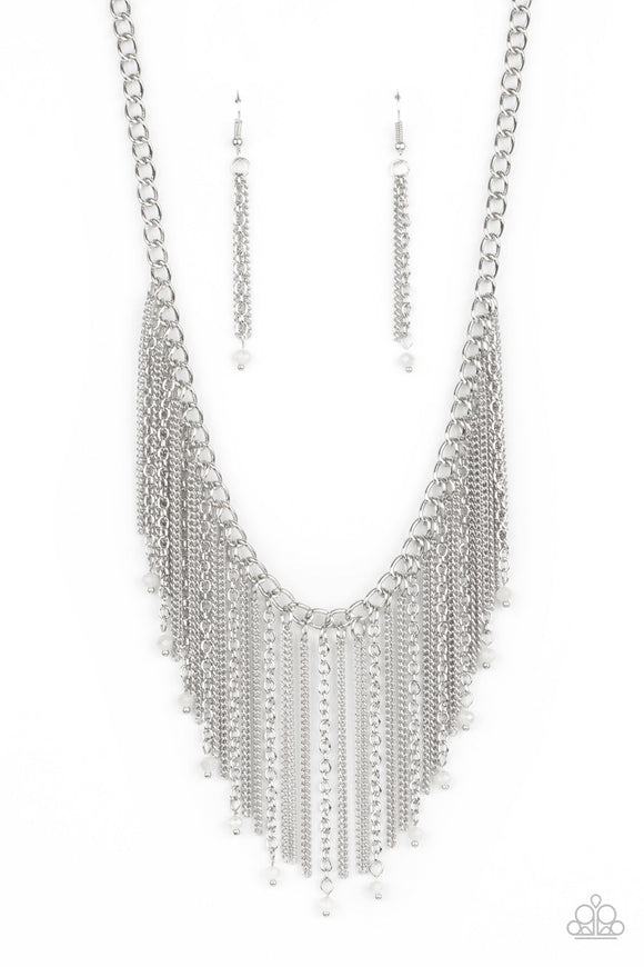 NE288 Cue The Fireworks - White - Necklace/Earring Set - Paparazzi