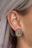 E069 Flowering Dazzle - Brass - *Clip On* Earrings - Paparazzi