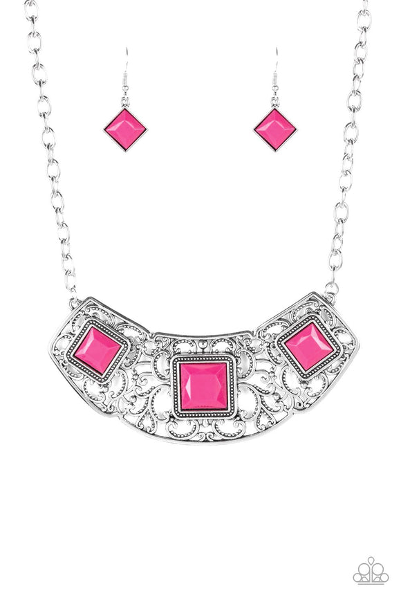 NE211 Feeling Inde-PENDANT - Pink - Necklace/Earring Set - Paparazzi