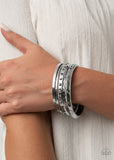 B053 Revved Up Rhinestones - Silver - Bangles Bracelet - Paparazzi