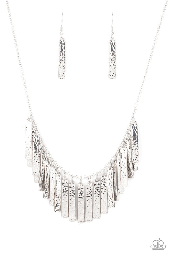 NE118 Metallic Muse - Silver - Necklace/Earring Set - Paparazzi