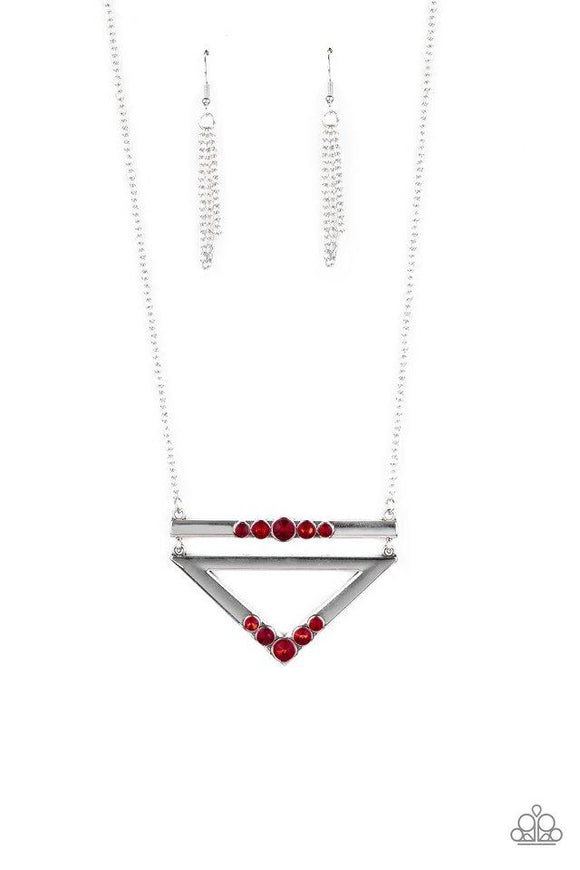 NE235 Triangulated Twinkle - Red - Necklace/Earring Set - Paparazzi