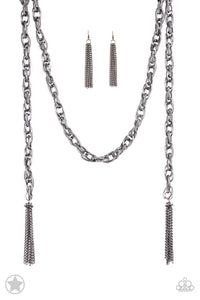 NE209 Scarfed For Attention - Gunmetal - Necklace/Earring Set - Paparazzi