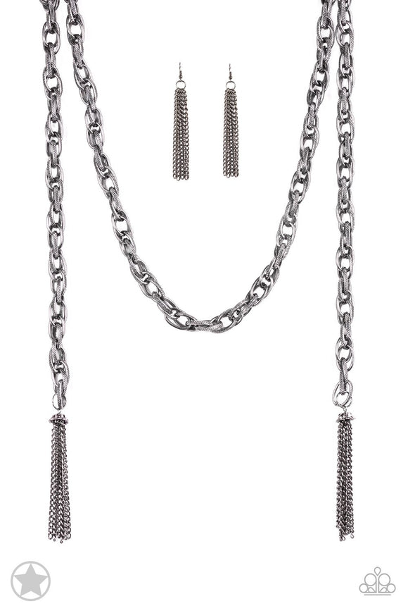 NE209 Scarfed For Attention - Gunmetal - Necklace/Earring Set - Paparazzi